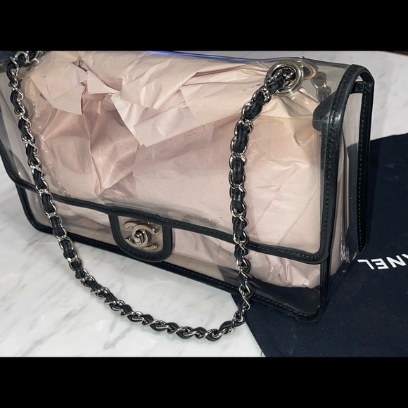 Chanel Clear PVC Black Lambskin Leather Trim Evening Shoulder Flap Bag - Picture 3 of 14